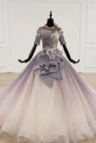 Sparkly Ball Gown Ombre Half Sleeves Jewel Long Prom Dresses, Beads Quinceanera Dresses P1423