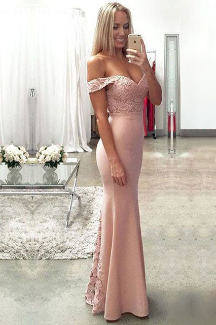 Lace Elastic Satin Off-the-shoulder Mermaid Sweetheart Floor-length with Ruffles Prom Dresses uk PM633
