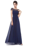 Elegant Lace Cap Sleeve Tulle Evening Gowns Open Back Bateau Long Prom Dresses P1172
