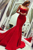 Sexy Red Sweetheart Mermaid Prom Dresses, Strapless Sweetheart Evening Dresses P1133