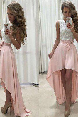 Sexy Pink High Low Sleeveless Chiffon Prom Dress