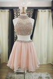 Cute Two Pieces Blush Pink Sexy Halter Mini Homecoming Dress