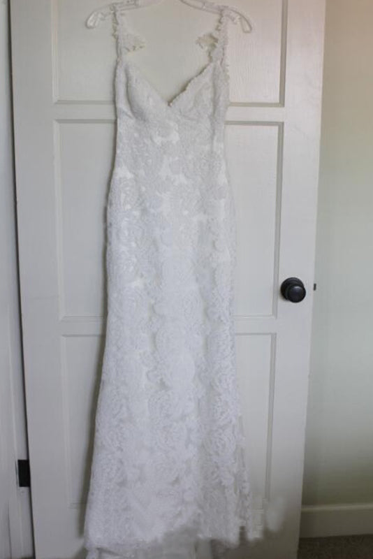 Elegant Mermaid Lace Backless V-Neck Spaghetti Straps Wedding Dress Bridal Dress W1114
