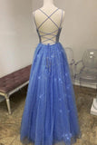 Sparkly A Line Spaghetti Straps Tulle Prom Dress Beaded Long Evening Dress P1515