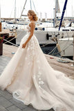 Gorgeous V Neck Tulle Ivory Wedding Dresses with Appliques N138