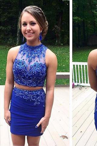Mermaid Two Pieces Royal Blue Homecoming Dress PM432