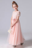 Cute Pink Tulle Sequins Flower Girl Dress With Belt