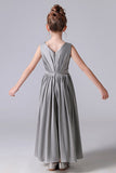 Simply A Line stain Pleats Flower Girl Dress With Belt