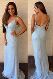Cheap Floor-Length Sleeveless V-Neck Mermaid Beads Backless Spaghetti Strap Prom Dresses uk PM615