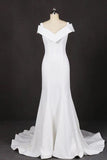 Mermaid V Neck Ivory Simple Wedding Dress, Satin Unique Long Wedding Gowns W1141