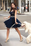 A Line Navy Blue Short Homecoming Dress with Appliques PH527