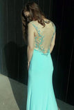 Mermaid Mint Sheer Back Scoop Chiffon Sleeveless Prom Dress