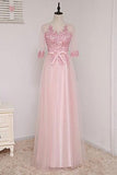 A Line Scoop Half Sleeve Lace/Applique Floor-length Prom Dresses Evening Dresses PM568