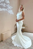Elegant Mermaid Cowl Neck Sleeveless Wedding Dresses N070