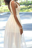 Cheap Popular Backless Sleeveless V-Neck Simple Ivory Lace Side Slit Chiffon Prom Dresses uk PH188