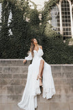 Flowy Off the Shoulder Chiffon Long Sleeve Boho Wedding Dresses N041