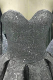Sweetheart Gray Sleeveless Long Sequins Strapless Ball Gown Shiny Winter Prom Dresses uk PM575