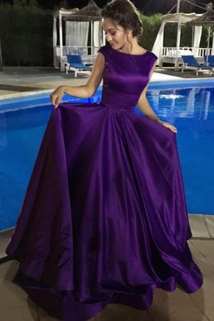 Charming Purple Backless Cap Sleeve Ball Gown Scoop Long Lace up Formal Dresses uk PM880