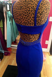 Royal Blue Scoop Mermaid Sleeveless Backless Beads Spandex Prom Dresses uk PM618