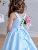 Princess A Line Sky Blue Satin Flower Girl Dress with Bowknot Baby Dress FG1035