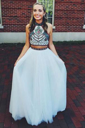 Embroidery Two Piece Prom Dress Two Pieces Pageant Gowns PH551