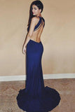 Sexy Royal Blue Chiffon Sleeveless Sweetheart Open Back Split Front Long Prom Dresses uk PH226