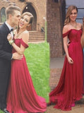 Charming A Line Off-the-Shoulder Ruched Floor Length Red Prom Dress