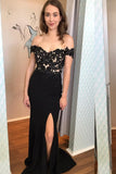 Elegant Off the Shoulder Black Lace Appliques Prom Dresses, Sweetheart Formal Dresses P1311
