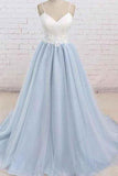 A Line Light Blue Spaghetti Straps Prom Dresses Sweetheart Long Evening Dresses PW602