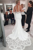 Charming Mermaid Straps V Back Lace Sweetheart Wedding Dress Long Wedding Gowns W1168