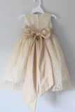 Princess A Line Lace Scoop with Bow Cheap Rustic Flower Girl Dresses uk PW100