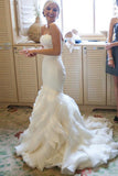 Mermaid Sweetheart Court Train Organza White Strapless Open Back Wedding Dresses