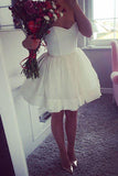 Mini Strapless Cute A-Line Sweetheart Ivory Short Open Back Homecoming Graduation Dress PM251
