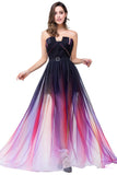 A-Line Ombre Sleeveless Strapless Open Back Long Gradient Chiffon Prom Dresses UK PH373