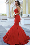 Red Chic Strapless Sleeveless Sweetheart Mermaid Satin Full-length Prom Dresses uk PM281