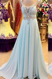 A Line Prom Dress V-Neck Chiffon Crystal Prom Dress