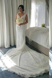 Shinny V-Neck Sleeveless Mermaid Lace Beaded Wedding Dresses WD21