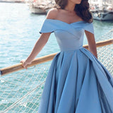 Blue Off-the-shoulder Ball Gown Split Princess Beach Prom Dresses Quinceanera Dresses PM120