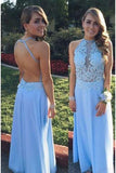 A Line Lace Bodice Backless Long Chiffon Prom Dress Dress