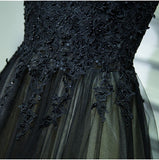 Vintage A Line Chic Long Black Lace Cap Sleeves High Neck Beads Appliques Prom Dress PW76