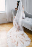 Alencon Lace Trim Long Ivory Veil for Wedding Wedding Veil PH867