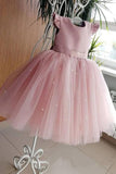 Lovely Pretty Pink Round Neck Tulle Flower Girl Dresses, Cheap Wedding Little Girl FC1020