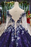 Ball Gown Ombre Sparkly Long Sleeve Sequins Prom Dress Quinceanera Dress P1217