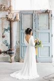 A Line Ivory Chiffon V-Neck Half Sleeves Wedding Dress W1185