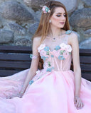 Princess Ball Gown Sweetheart Pink One Shoulder Prom Dress Quinceanera Dress P1334