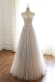Elegant A Line Spaghetti Straps Tulle V-Neck Long Prom Dress Dance Dress P1567