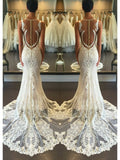 Luxurious Mermaid Lace Appliques Wedding Dress Ivory Beach Wedding Gowns W1173