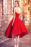 Princess Sweetheart Red Satin with Ruffles Asymmetrical High Low Classic Prom Dresses uk PM622