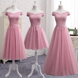 Cute A-Line Gray Lace Off the Shoulder Tulle Lace-up Appliques Sweetheart Prom Dresses PM133
