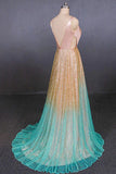 Unique V-Neck Sleeveless Sequins Long Evening Dress P1250